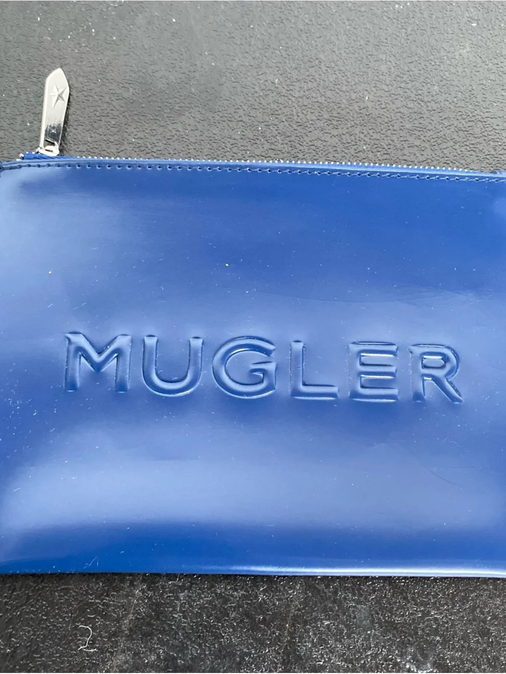 Mugler Navy Blue Zip Pouch with Star Detail